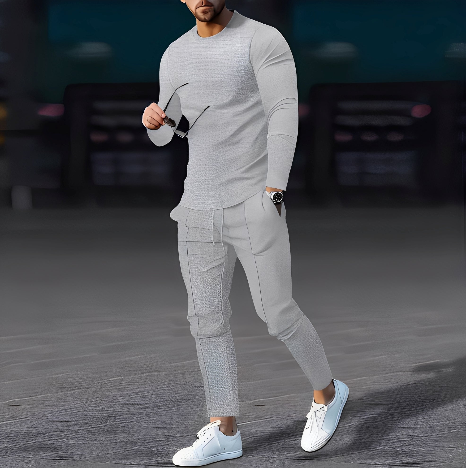 Dillan - Conjunto ajustado casual para hombres de tejido waffle