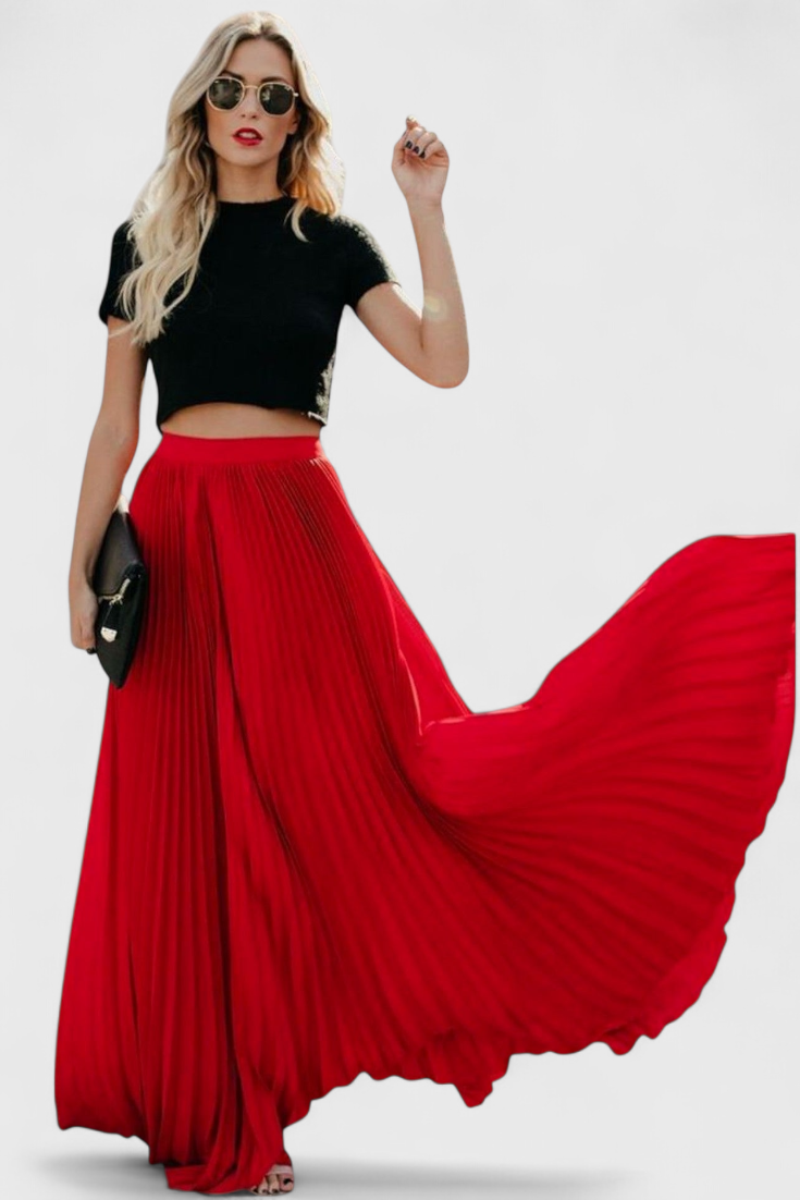 Mila Falda Larga Plisada de Talle Alto