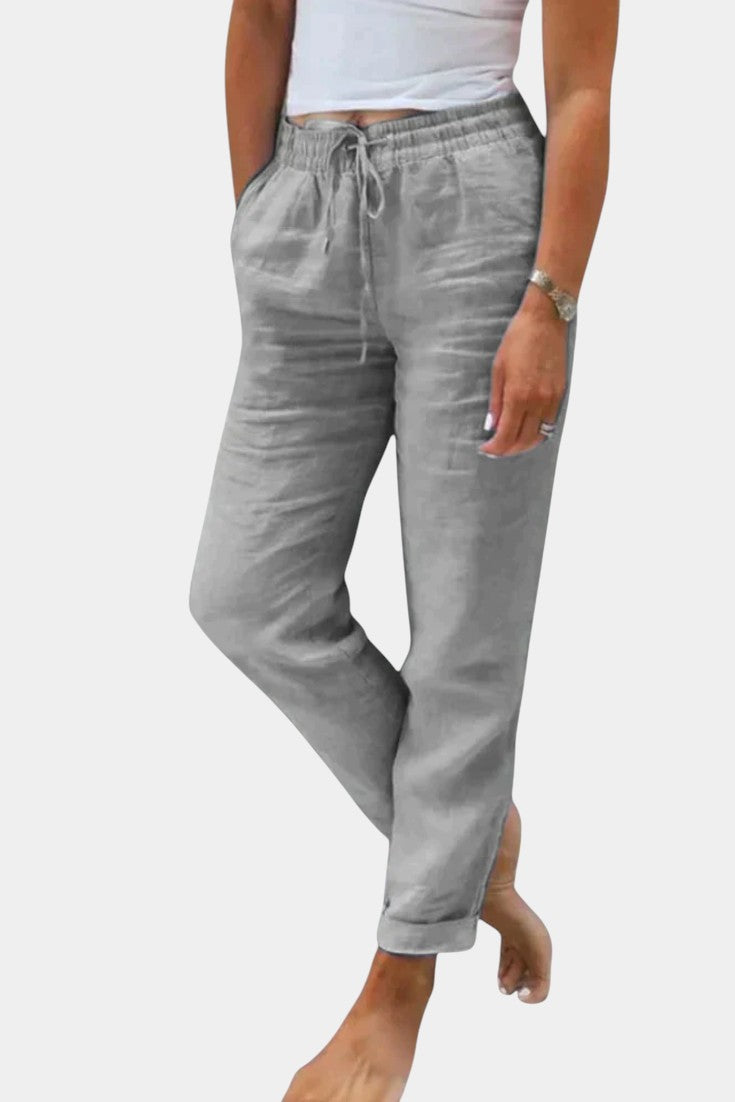 Violeta Pantalones de Lino Mezclado Ajuste Relajado