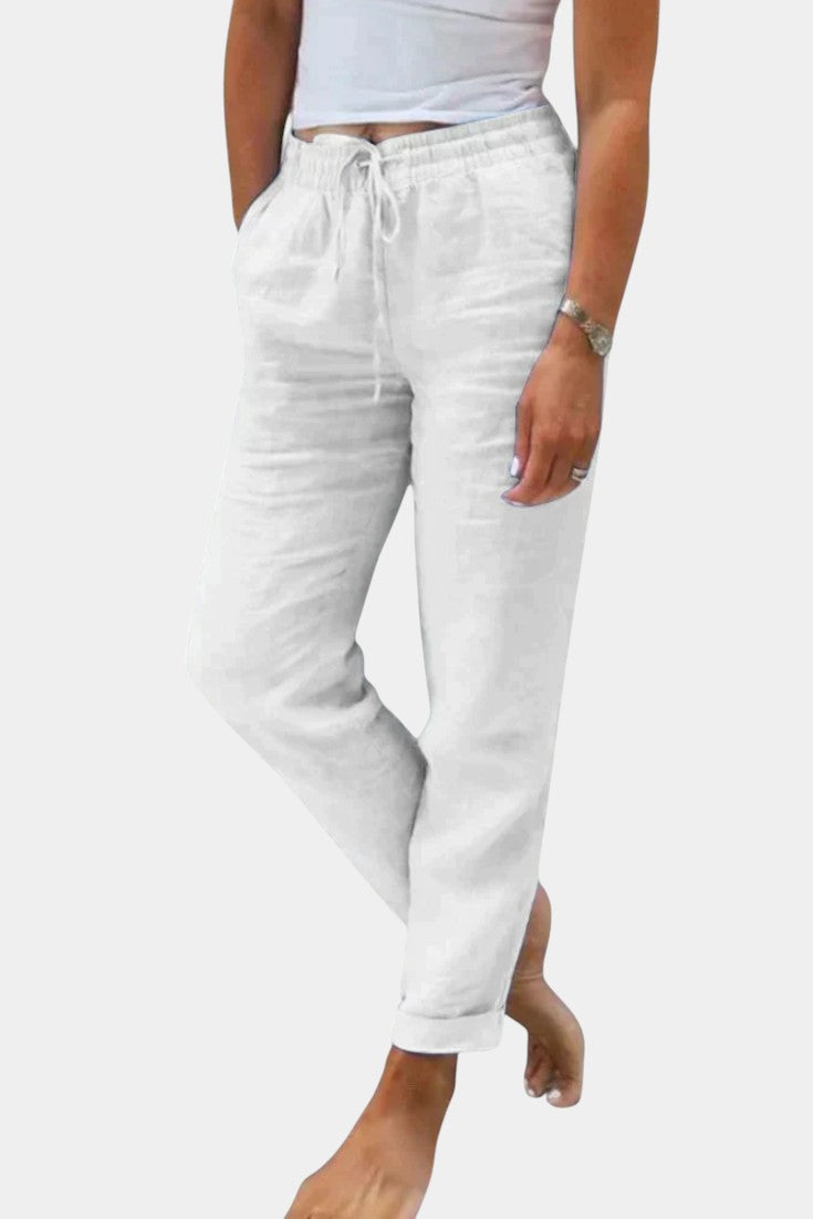 Violeta Pantalones de Lino Mezclado Ajuste Relajado