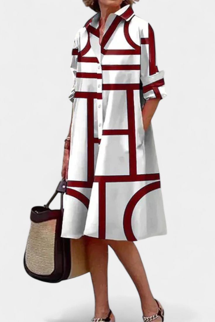 Larissa Vestido en Algodón Seda con Estampado Geométrico