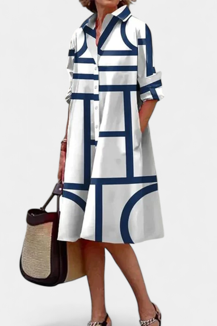 Larissa Vestido en Algodón Seda con Estampado Geométrico